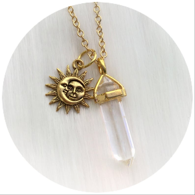 Sun Moon Crystal necklace YOUR CHOICE OF Gemstone Silver or