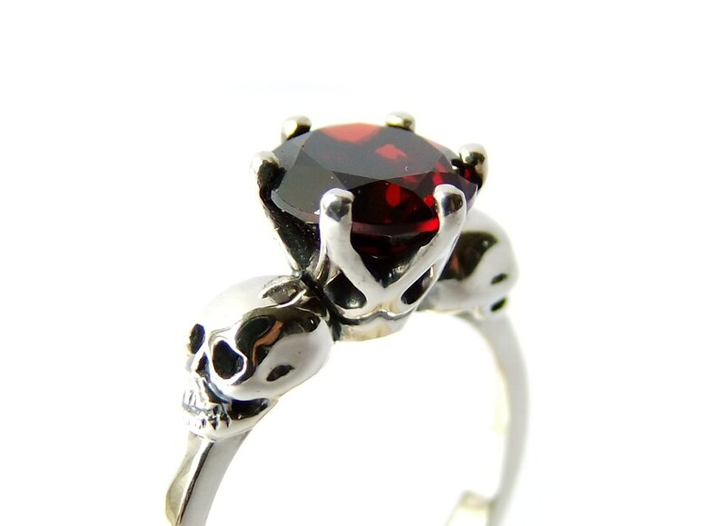 WANDA Bloody Red Garnet Skull Ring Valentines Day Gift Goth