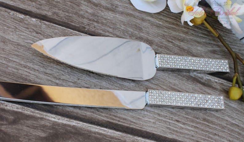 FAST SHIPPING Silver Swarovski Crystal Cake Knife and Server