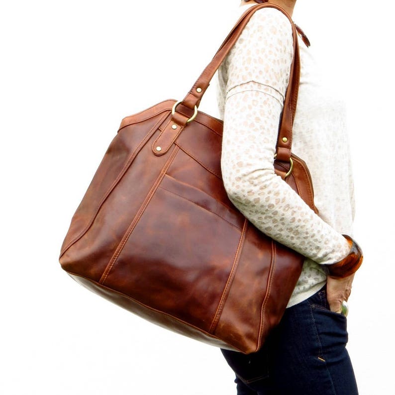 Large Brown Leather Handbag Tote Leather Shoulder Bag