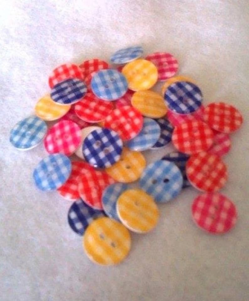 Pack Of 20 Mixed Coloured Plaid/Gingham Buttons 13mm