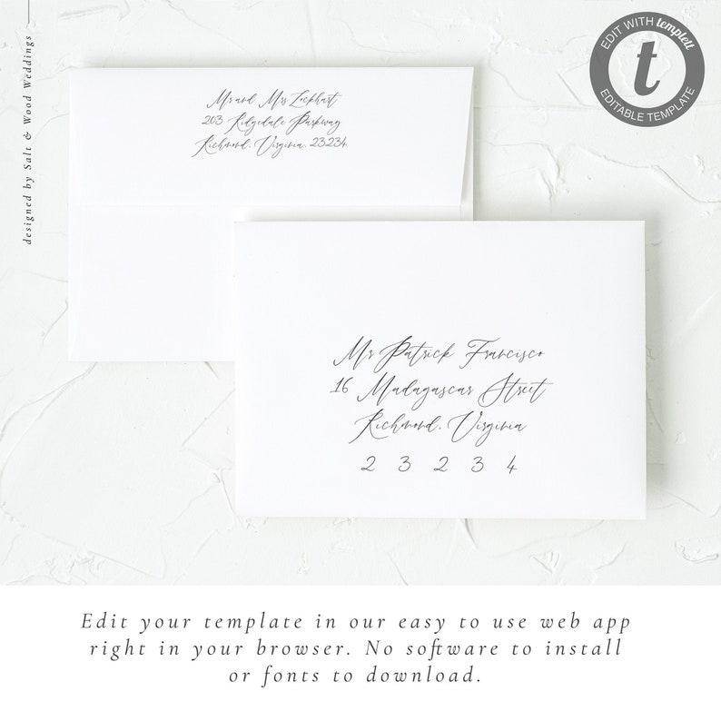 Calligraphy Wedding Envelope Address Template / Editable and