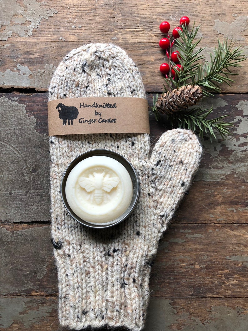 Knitted Mittens and Solid Lotion Bar 2 piece set Classic