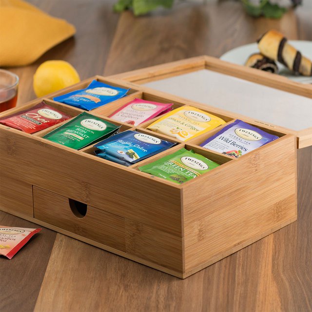 Natural Bamboo Tea Box Magnetic Lid & Drawer