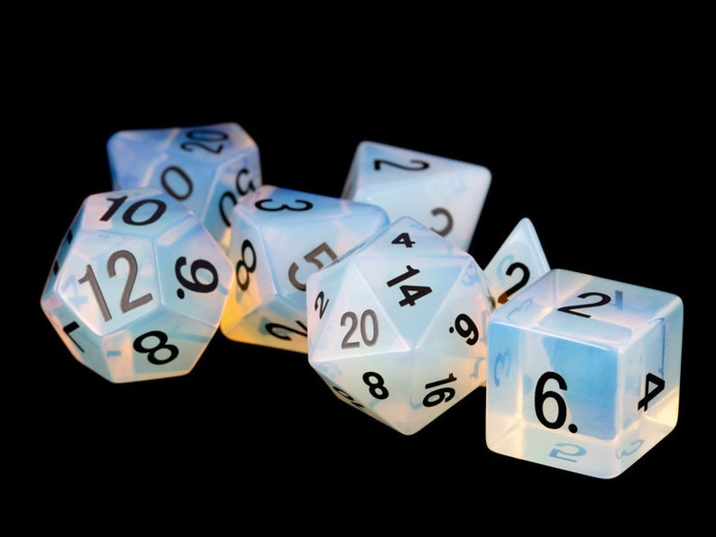Opalite Gemstone Polyhedral Dice Set:  Hand Carved with