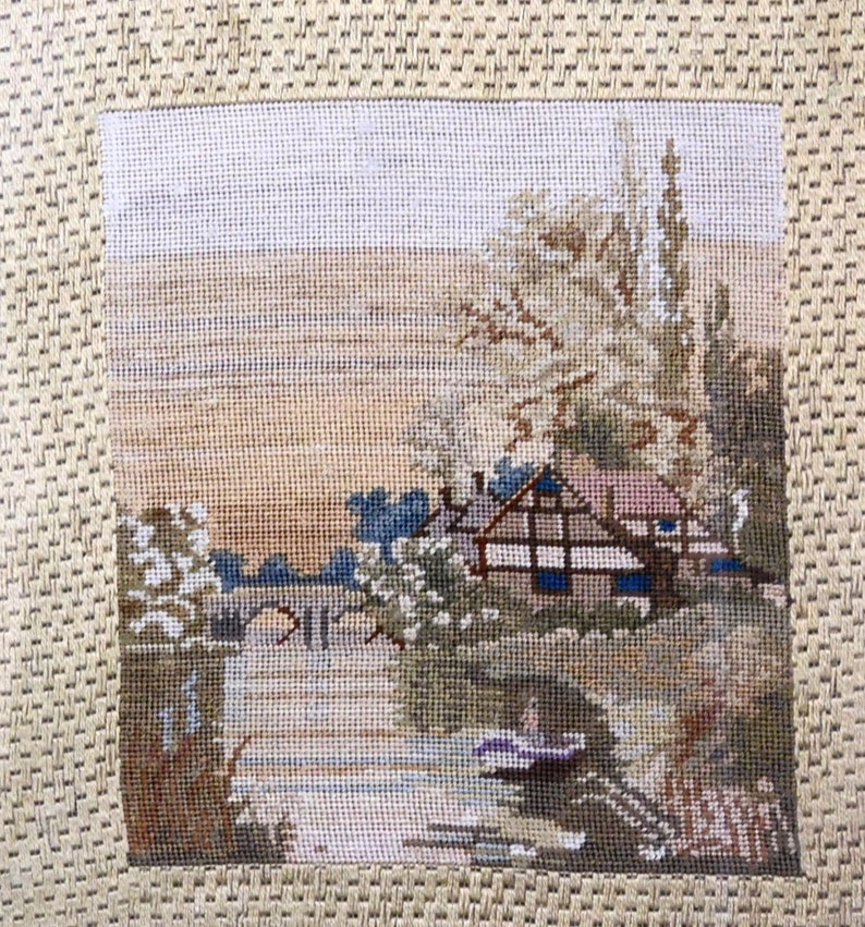 Very fine Petit Point embroidery landscape circa 1915