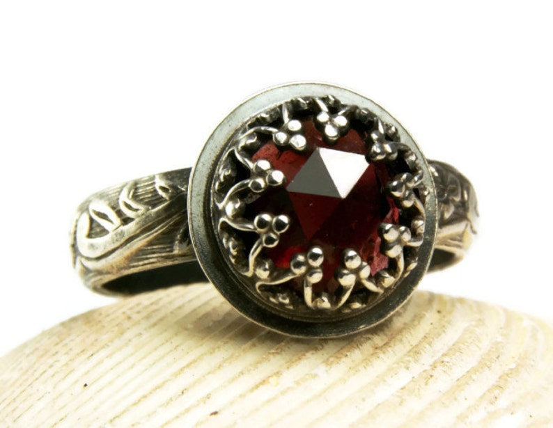 Vintage Style Garnet Ring Renaissance Ring Gothic Style