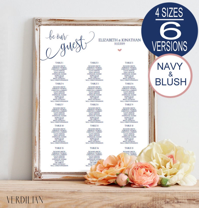 Wedding Seating Chart Template 6 sizes Party Seating Chart