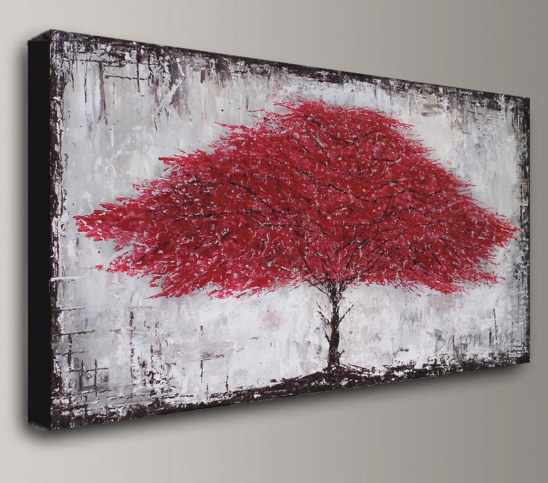 Abstract Painting acrylic painting red brown beige tree oil