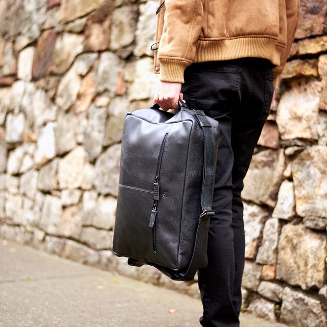 Black Leather Addox Messenger Bag