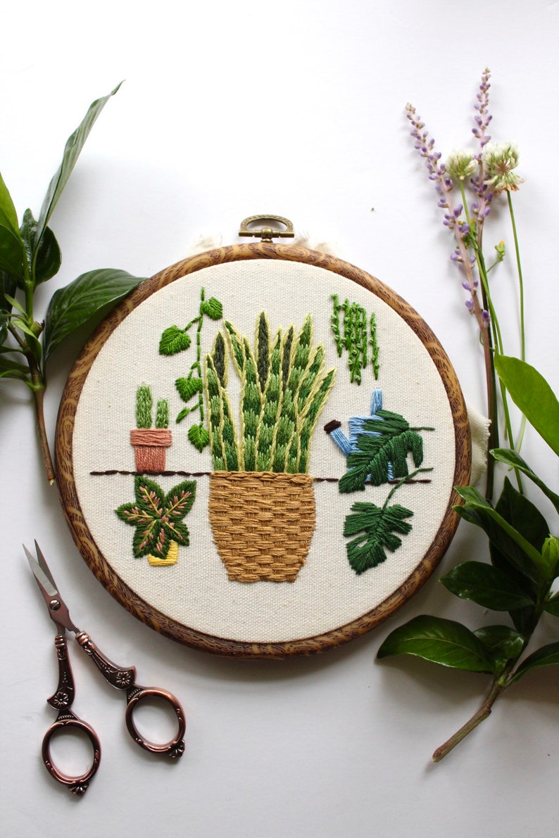 Botanical House Plant Embroidery Hoop Art Embroidered Wall