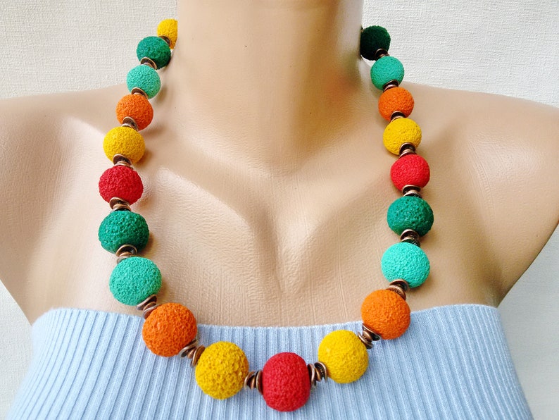 Colorful jewelry yellow orange beaded necklace red green women