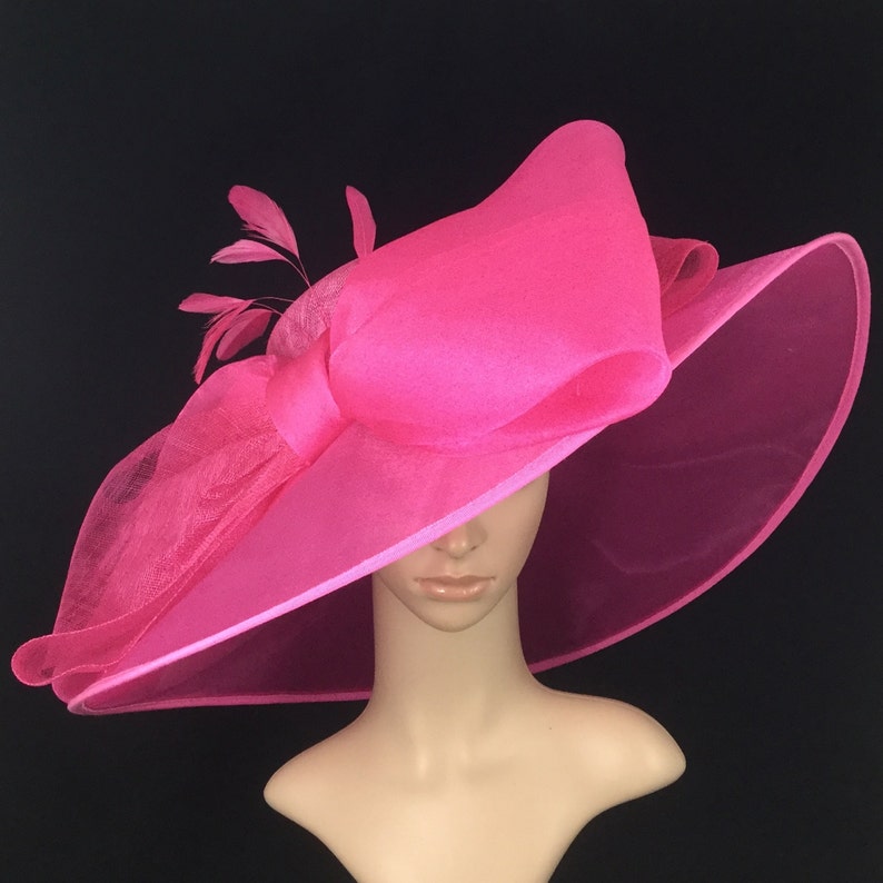 Fuchsia Pink Sinamay and Silk Wide Brim Kentucky Derby Hat