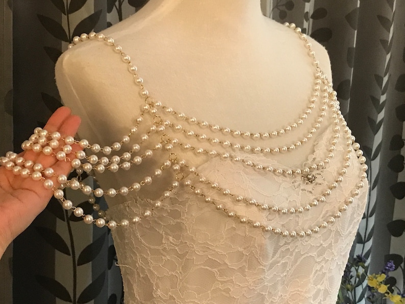 GOLD Bridal Shoulder Necklace Pearls Chain Necklace Wedding