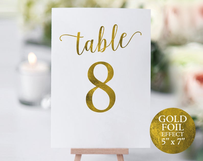Gold Table Number Template Table Numbers Wedding Table