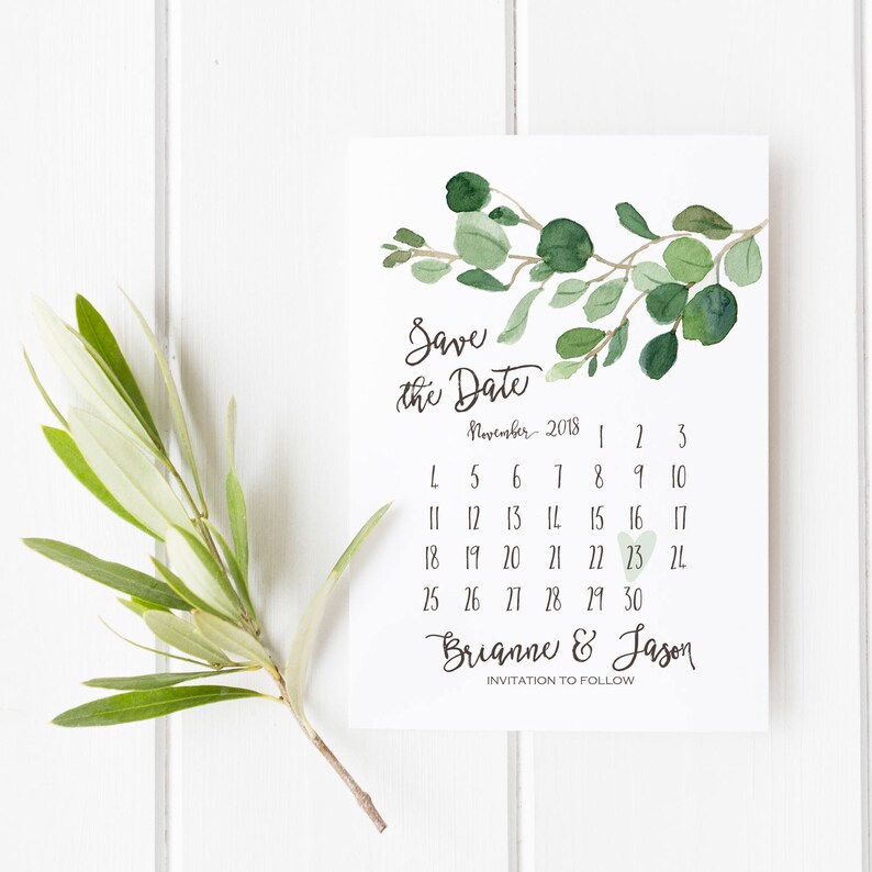 Greenery Save the Date Card Eucalyptus Wedding Printable