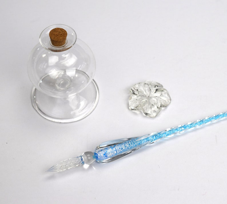 Murano Glass Dip Pen Set with Inkwell and Pen Rest One Pen