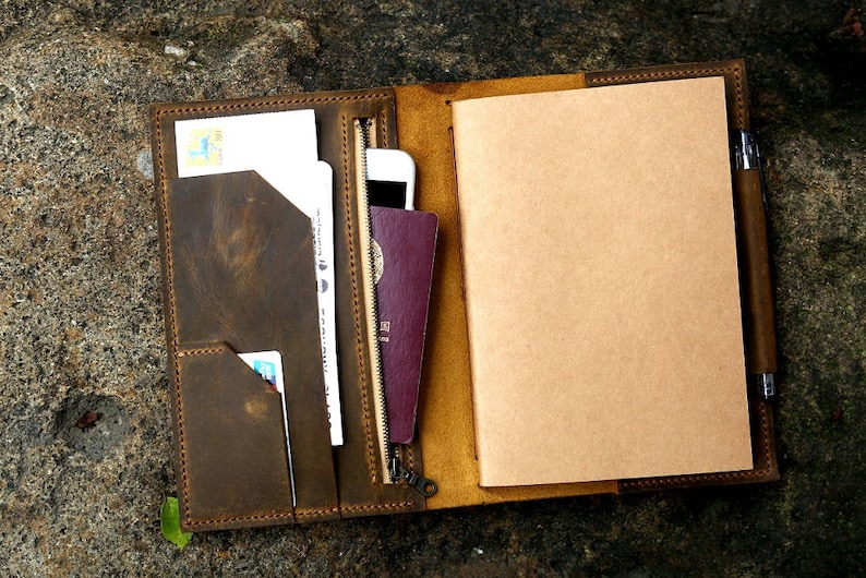 Personalized leather midori travel journal A5 refillable