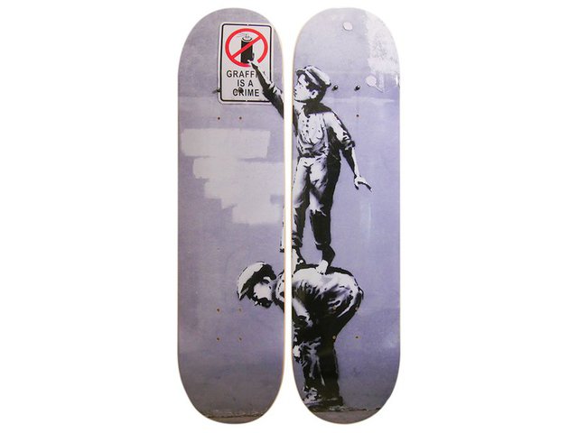 Skateboard Triptych  Graffiti is a Crime inspired by Banksy Copy