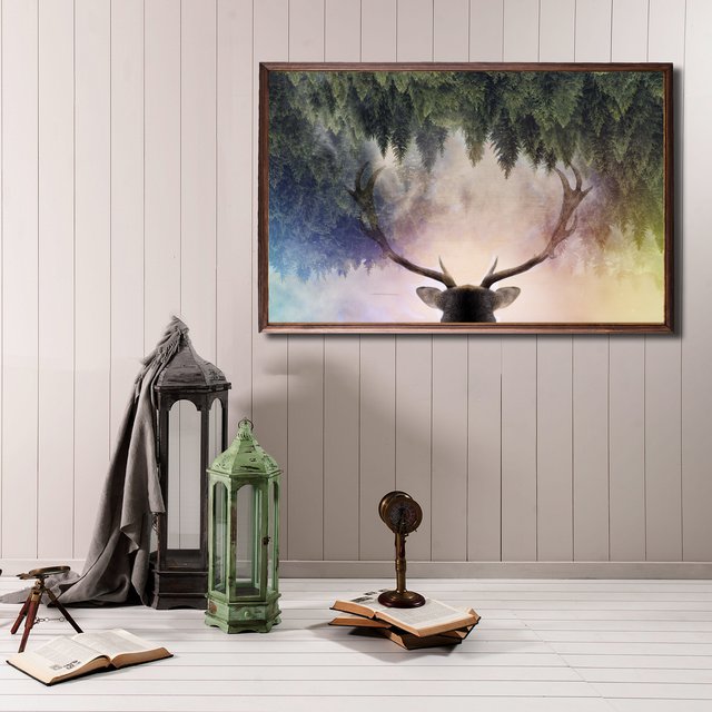 Stag Heaven Wooden Tableau Print
