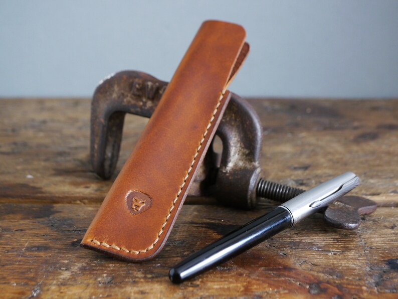 Tan Leather Pen Case  Single Pen Holder  Pen Sleeve Leather