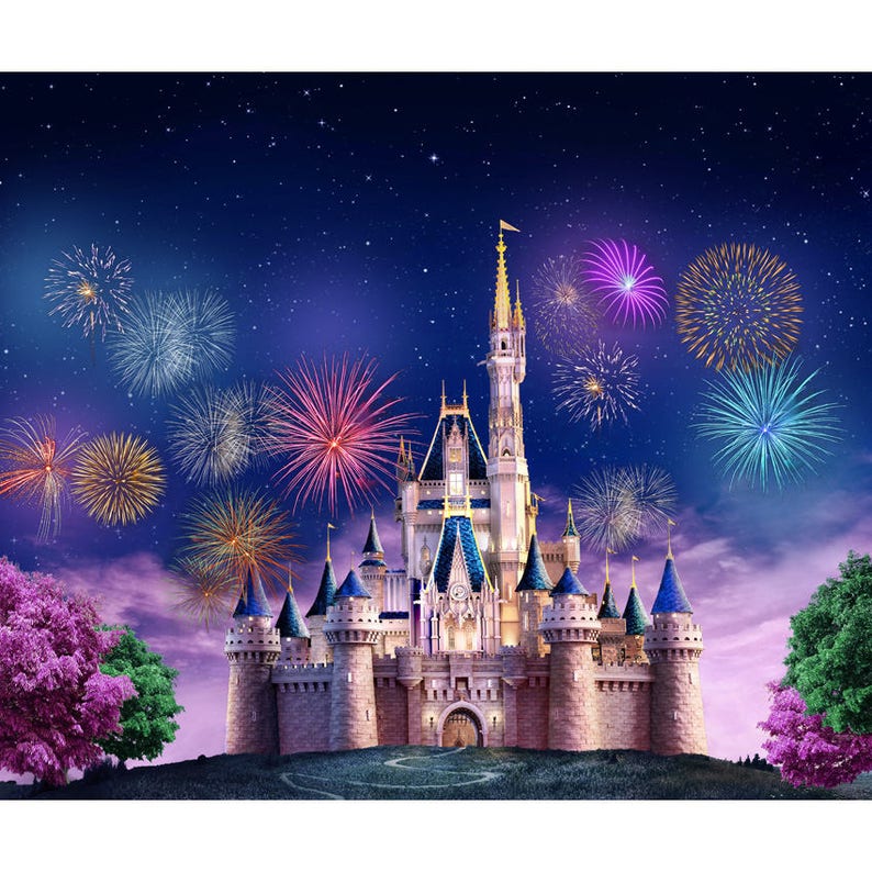 Vinyl Fairy Tale Castle Night Tower Fireworks Photography