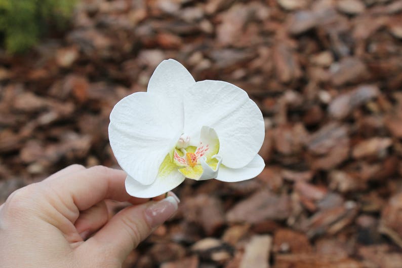 White Orchid Hair pin Wedding hair pin Bridal flowers