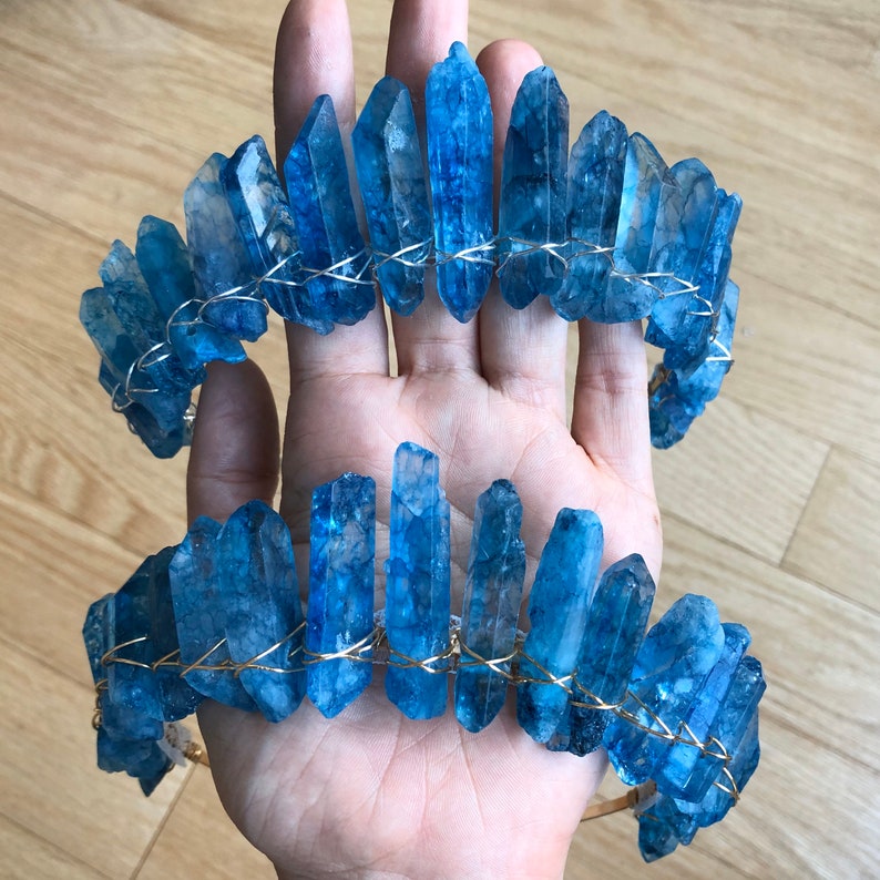 Aqua Mermaid Crown Raw Dark Blue Crystal Quartz Tiara /