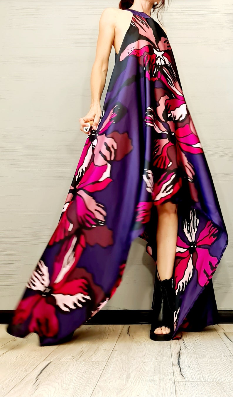 Asymmetric Dress with Print Extravagant Dress Satin Dress