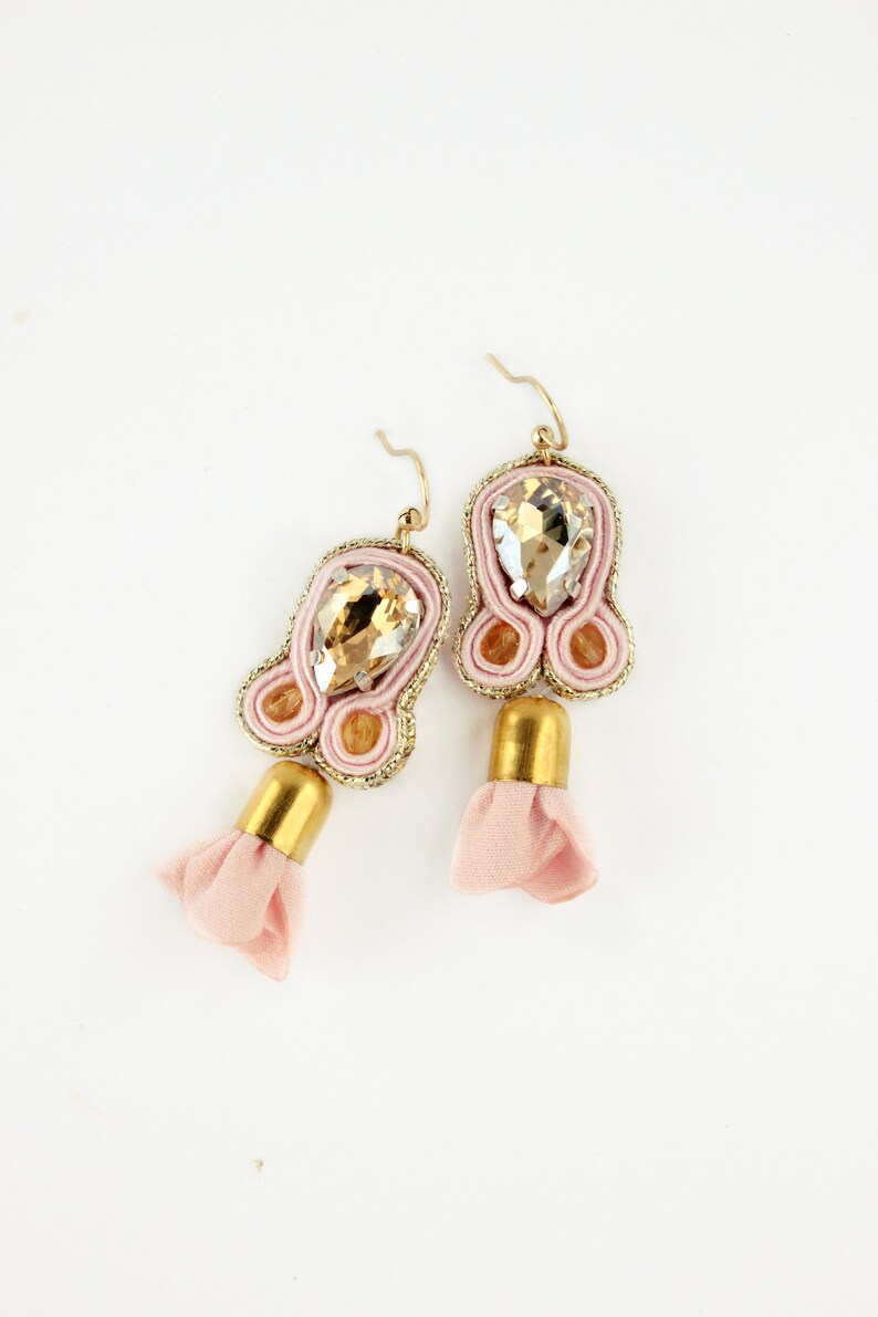 Blush Pink Earrings Dangle Crystal Pale Pink Earrings Gold