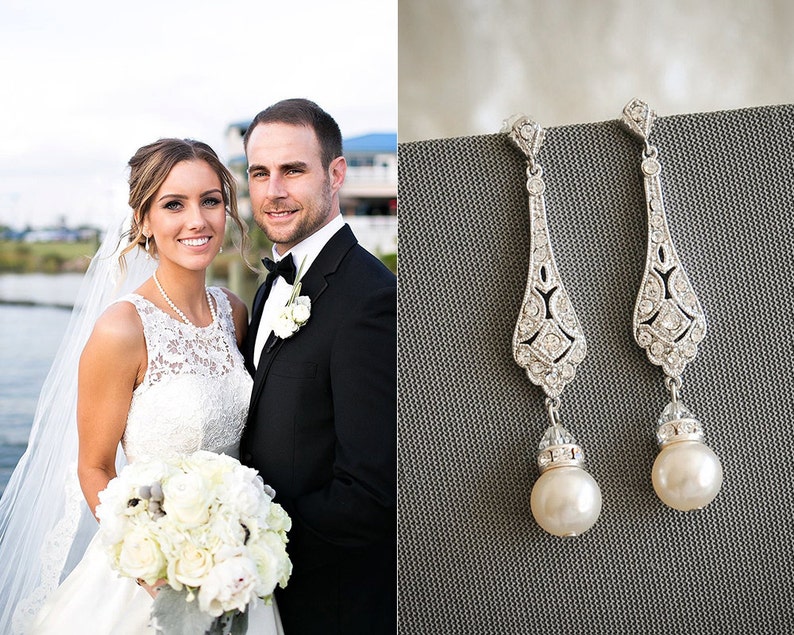 Bridal Earrings Wedding Earrings Swarovski Pearl Drop Dangle