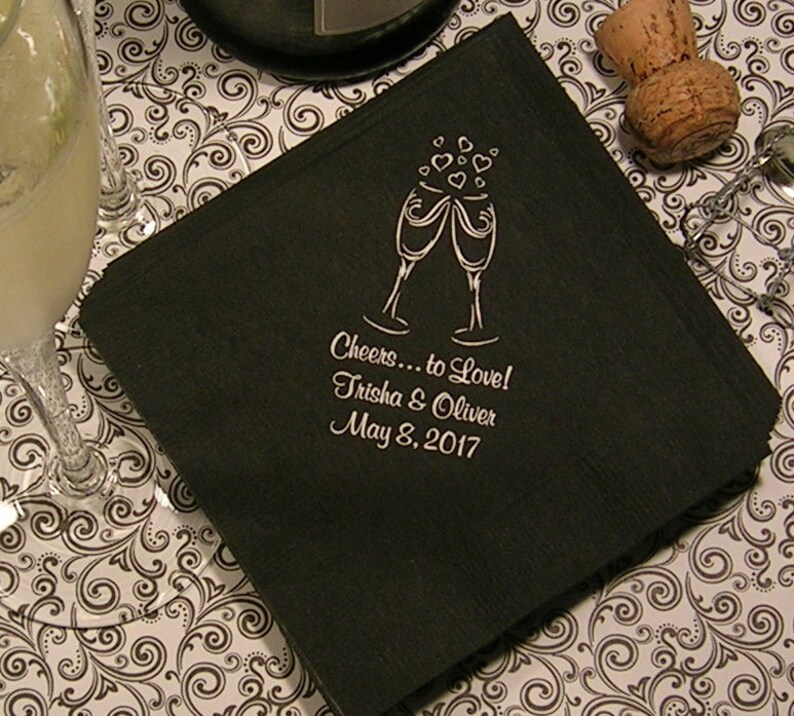 Champagne cocktail napkins champagne wedding napkins black