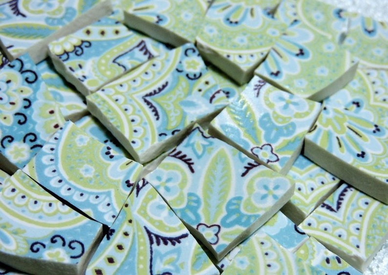 China Mosaic Tiles  Aqua & Green Paisley  100 China Mosaic