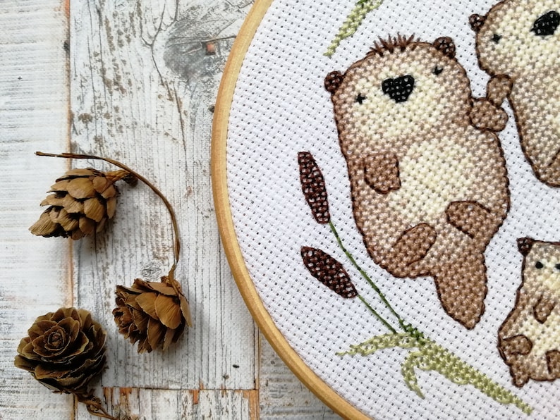 Cute otter cross stitch pattern otter embroidery modern