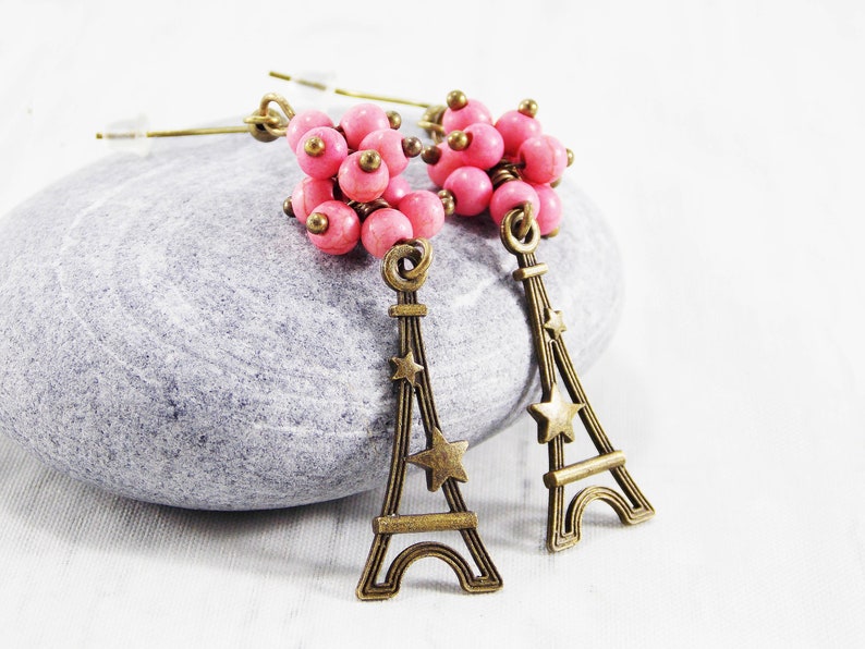 Eiffel tower earrings Paris charm jewelry France earrings Pink