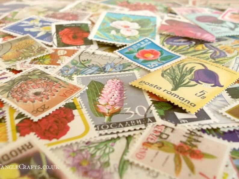Flowers postage stamp packet  floral postal stamps mixture