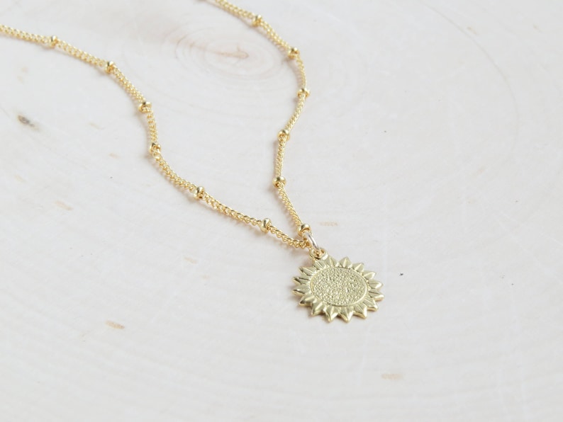 Gold Sunflower Necklace  Dainty Gold Flower Necklace  Simple