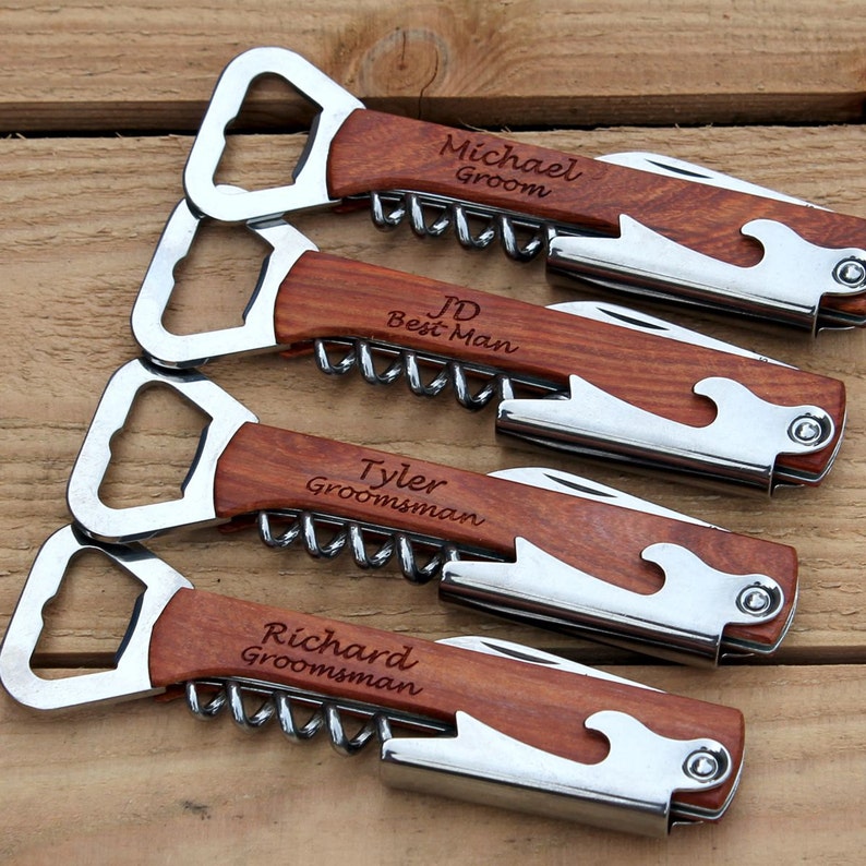 Groomsmen Bottle Opener  Custom Corkscrew  Engraved Wine