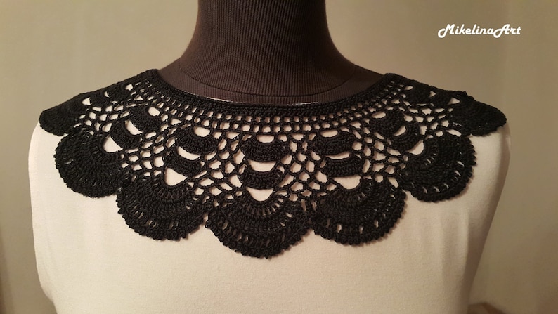 Handmade Crochet Collar Neck Accessory Black 100% Cotton