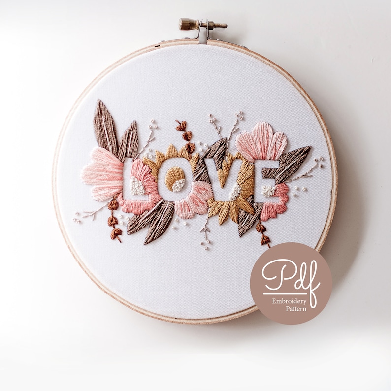 LOVE  Embroidery pattern  Soft Palette  PDF Digital