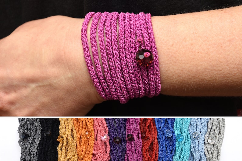 Long Wrap bracelet Crochet Boho bracelet Bohemian bracelet
