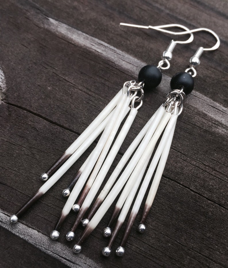 Matte onyx native porcupine quill earrings