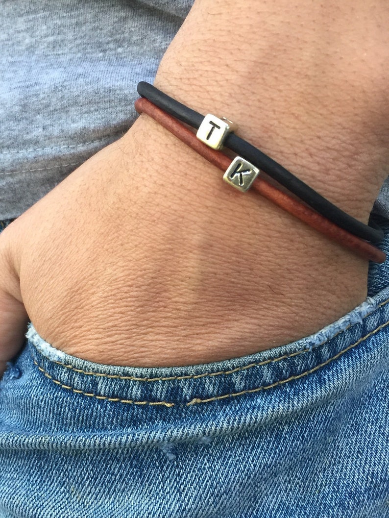 Mens Bracelet Initial Bracelet Men Leather Bracelet