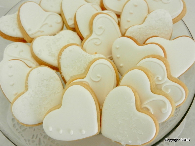 Mini fancy heart hand decorated sugar  cookies for weddings
