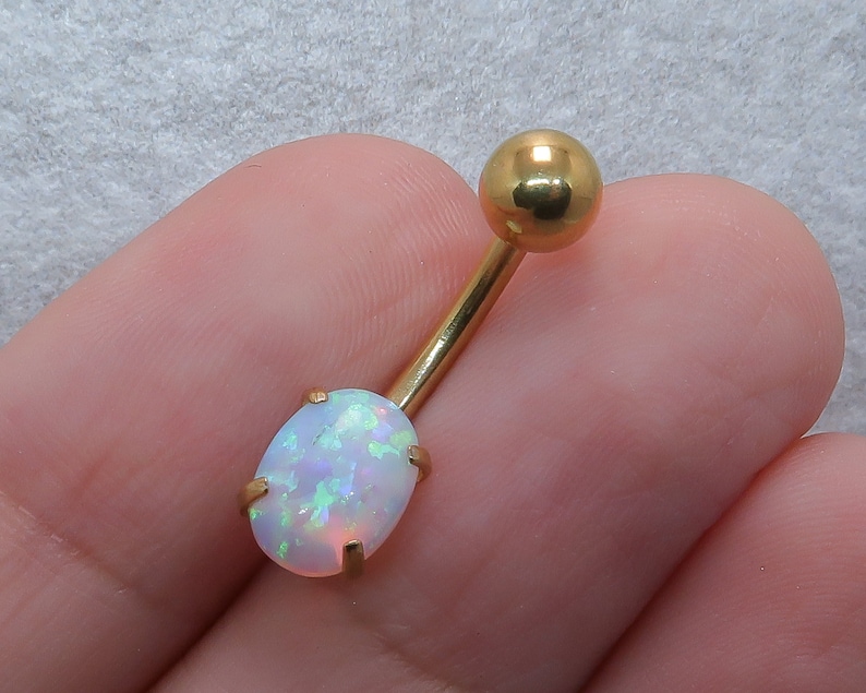 Opal Belly Ring Navel Piercing Dainty Belly Ring Surgical