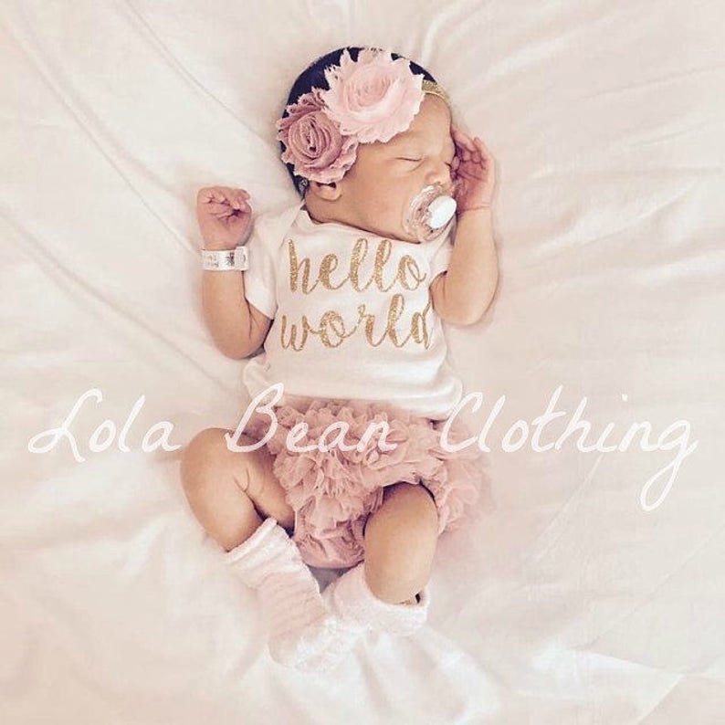 PREORDER Baby Girl Take Home Outfit Newborn Hello World