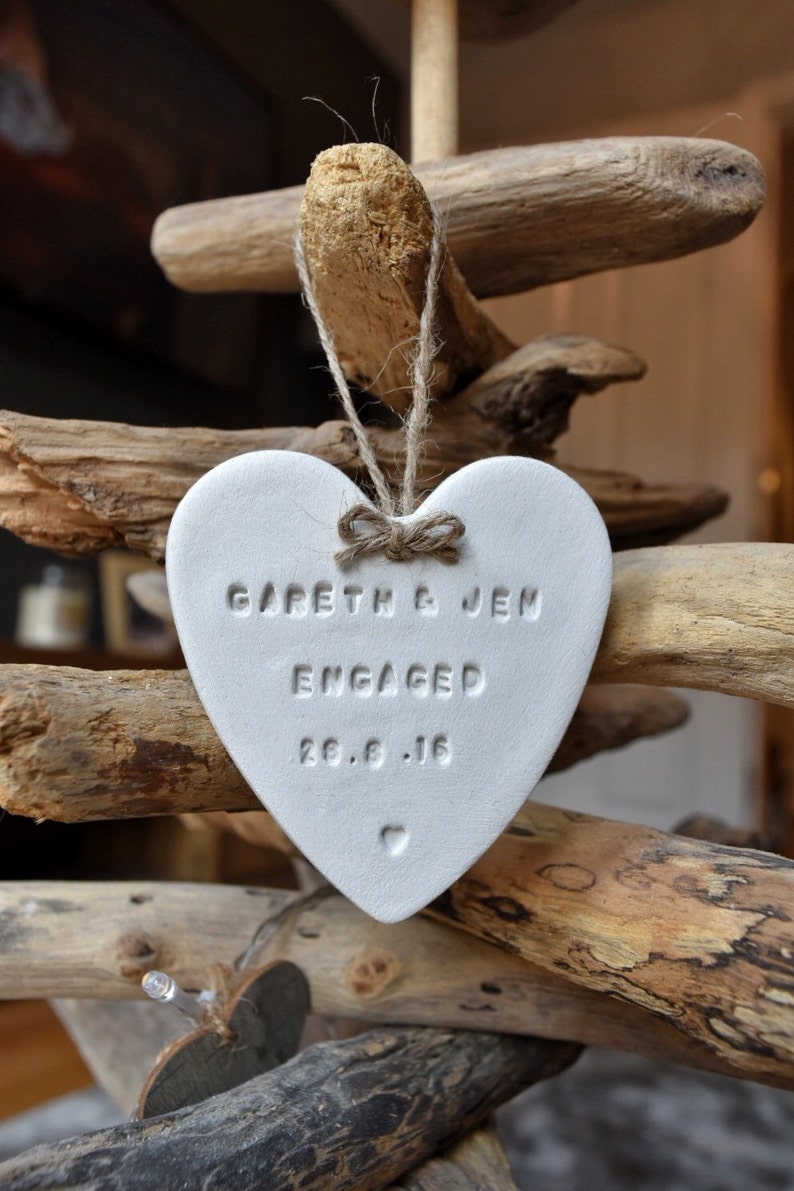 Personalised Engagement Gift Heart  Clay Heart Decoration