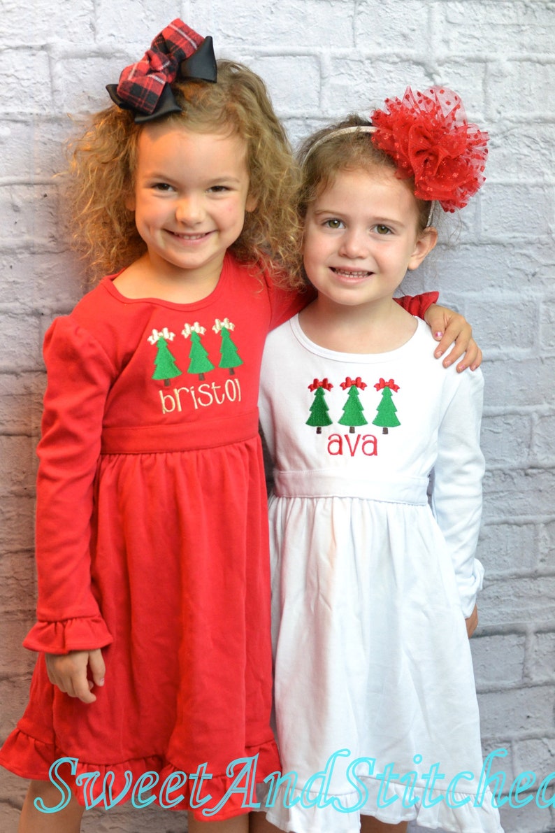 Personalized girls Christmas dress  red ruffle Christmas