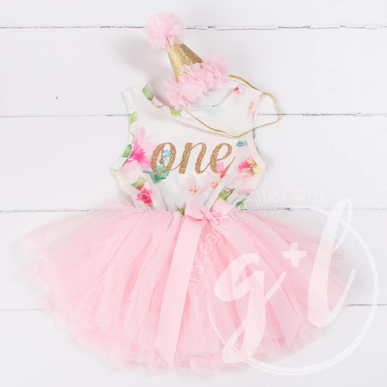 Pink Floral First Birthday Outfit First Birthday Dress 1st