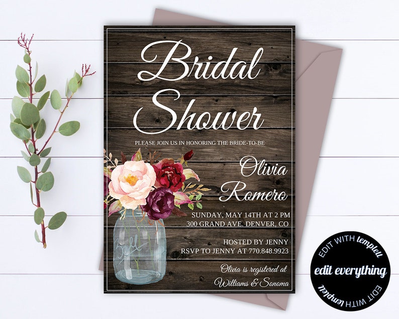 Rustic Bridal Shower Invitation  Country Bridal Shower Invite